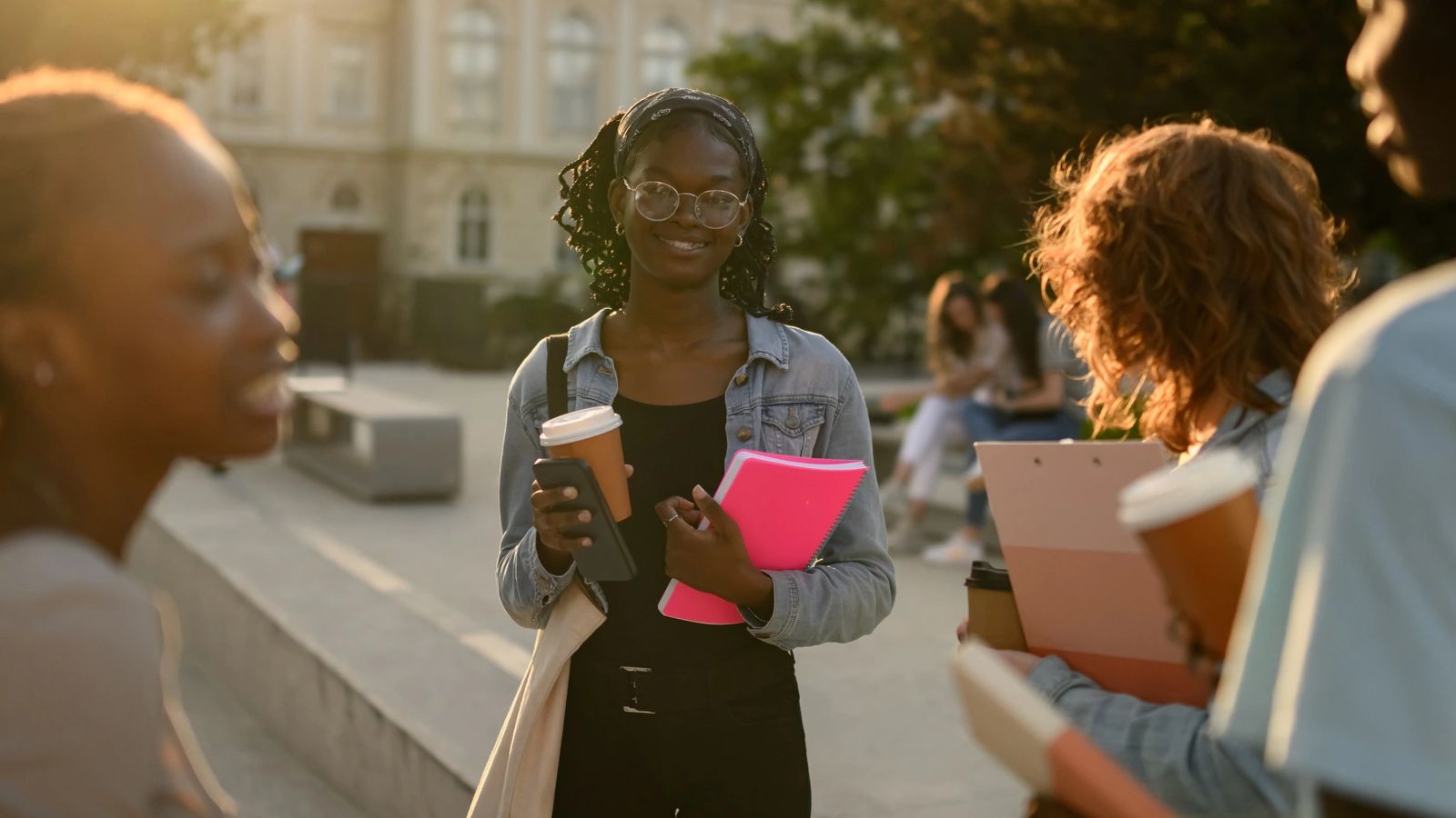 Medical students walking on a university campus